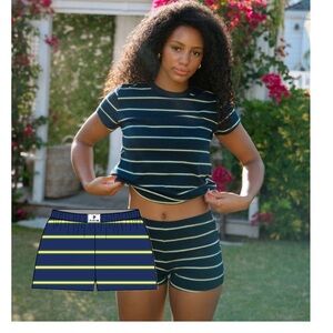 Striped Navy and Yellow Women's Shorts